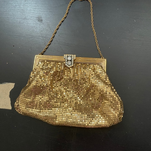 GOLD CHAIN MAIL PURSE EVENING BAG HANDBAG VINTAGE 50S WHITING & DAVIS - Picture 3 of 3
